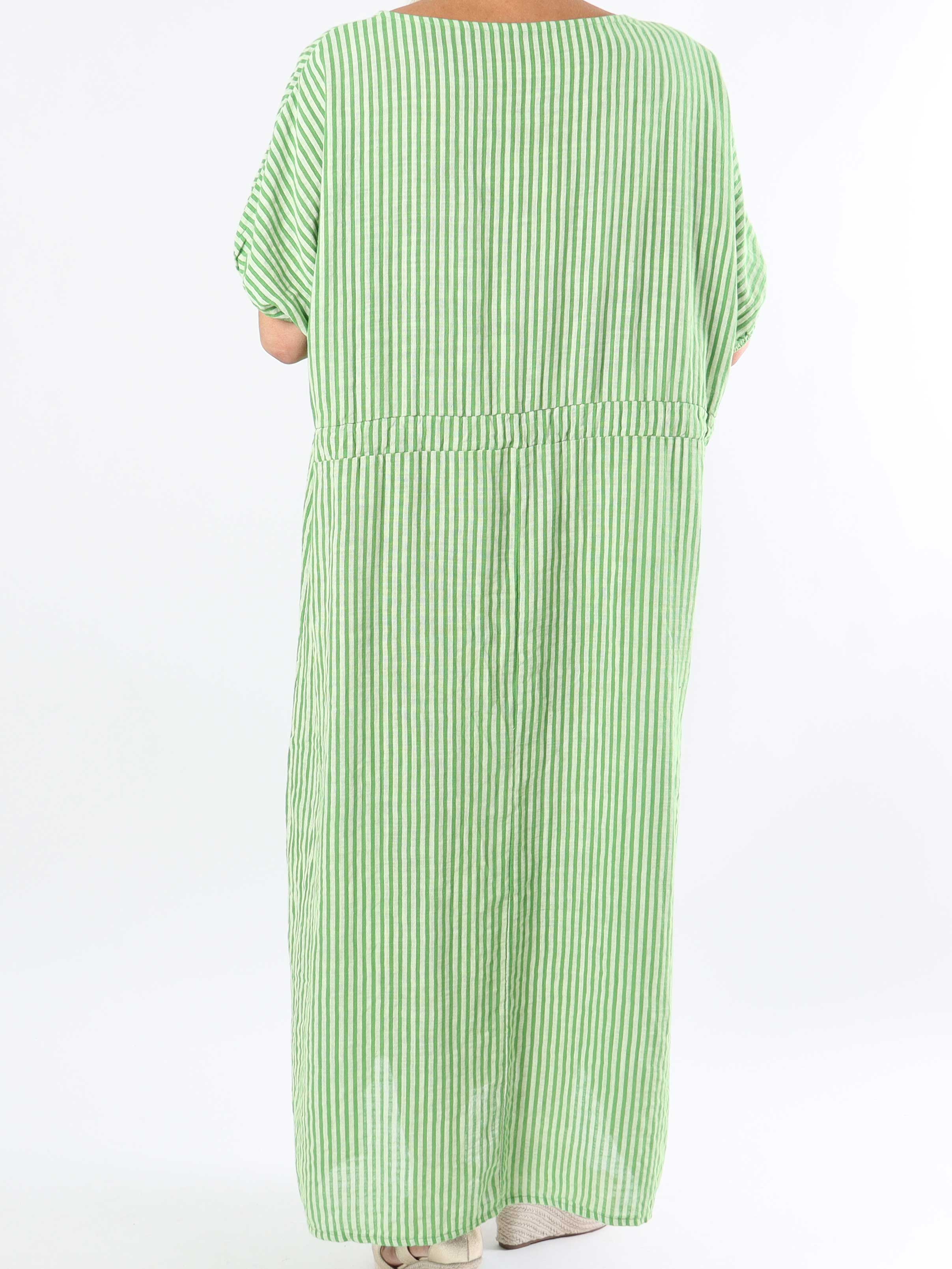 Ellie - Lång klänning i plusstorlek med ränder och knytband